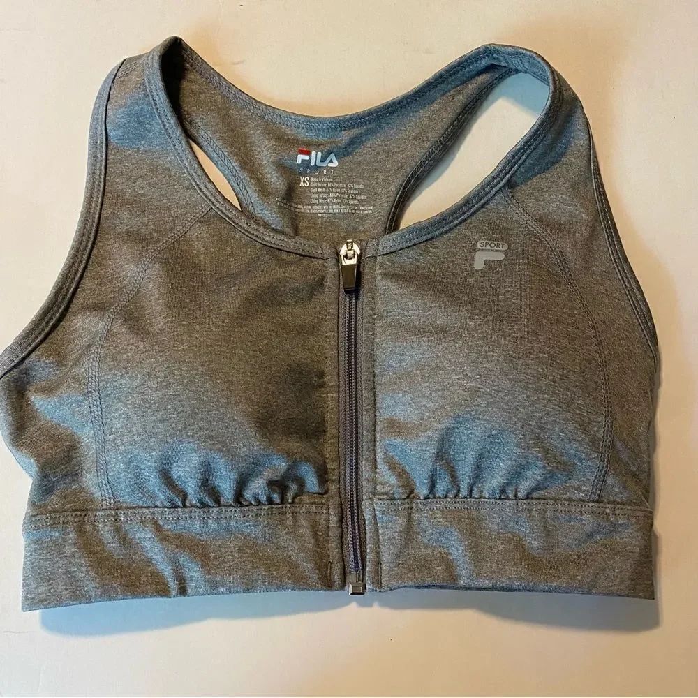 FILA SPORT Zip Front Medium-Impact Sports Bra light gray women’s XS